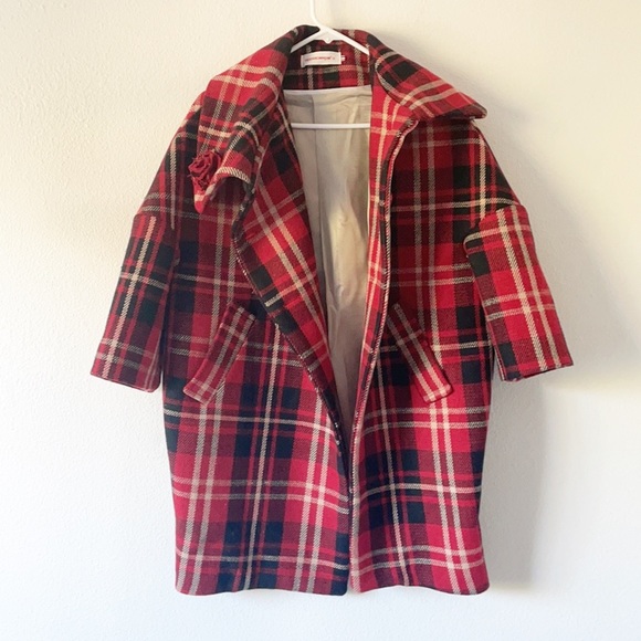 Hippocampe Wool Blend Plaid Coat - Picture 2 of 13
